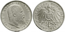 Württemberg
Wilhelm II., 1891-1918
5 Mark 1895 F. vorzüglich/Stempelglanz, Vorderseite etwas berieben