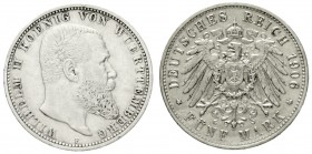 Württemberg
Wilhelm II., 1891-1918
5 Mark 1906 F. Besseres Jahr.
sehr schön