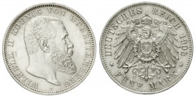 Württemberg
Wilhelm II., 1891-1918
5 Mark 1908 F. vorzüglich/Stempelglanz, winz. Kratzer