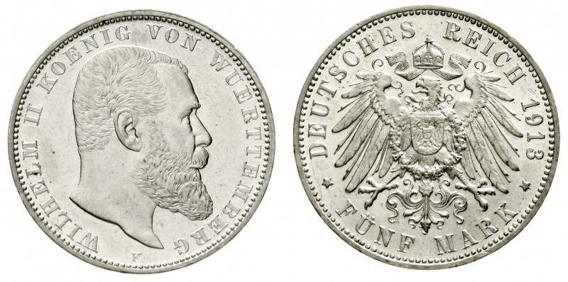 Württemberg
Wilhelm II., 1891-1918
5 Mark 1913 F. vorzüglich/Stempelglanz, win...