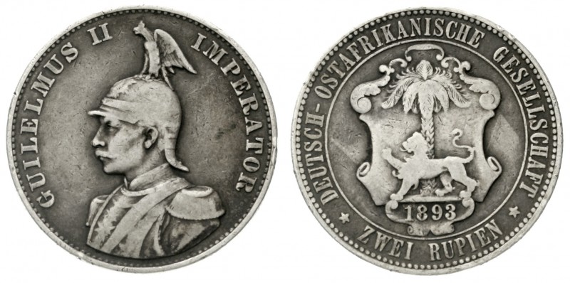 Deutsch Ostafrika
2 Rupien 1893. fast sehr schön, Randfehler, schöne Patina
