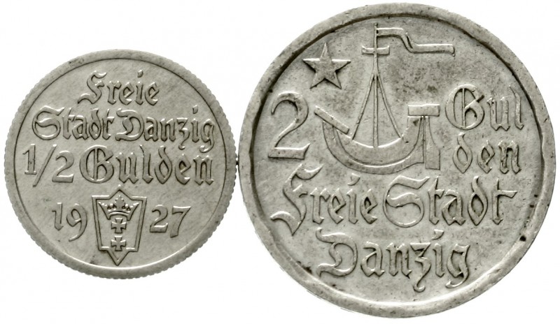 Danzig
Freie Stadt
2 Stück: 1/2 Gulden 1927 Hansekogge und 2 Gulden 1923 Hanse...
