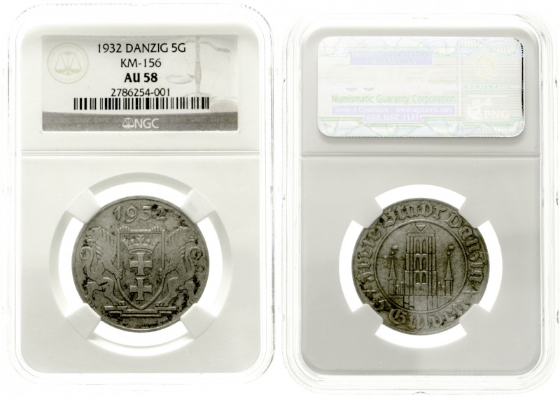 Danzig
Freie Stadt
5 Gulden 1932, Marienkirche. Im NGC-Blister mit Grading AU5...