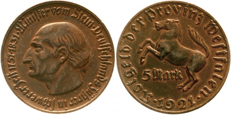 Provinz Westfalen
5 Mark Tombak 1921. Freiherr vom Stein.
sehr schön/vorzüglic...