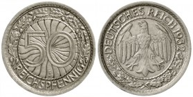 Kursmünzen
50 Reichspfennig, Nickel 1927-1938
1932 E. sehr schön/vorzüglich