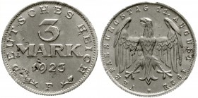 Kursmünzen
3 Mark, Aluminium mit Umschrift 1922-1923
1923 F. Aus Brandschutt.
Hitzespuren, sonst gutes sehr schön, sehr selten