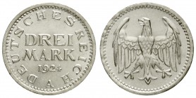 Kursmünzen
3 Mark, Silber 1924-1925
3 Reichsmark 1924 A. prägefrisch