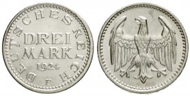 Kursmünzen
3 Mark, Silber 1924-1925
3 Reichsmark 1924 F. prägefrisch