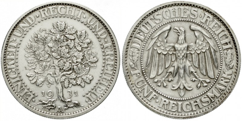 Kursmünzen
5 Reichsmark Eichbaum Silber 1927-1933
1931 A Polierte Platte, Prac...