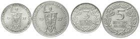 Gedenkmünzen
5 Reichsmark Rheinlande
2 Stück: 3 Reichsmark 1925 D und 5 Reichsmark 1925 E.
vorzüglich/Stempelglanz und vorzüglich, kl. Kratzer