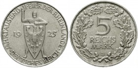 Gedenkmünzen
5 Reichsmark Rheinlande
1925 D. vorzüglich/Stempelglanz, kl. Schrötlingsriß