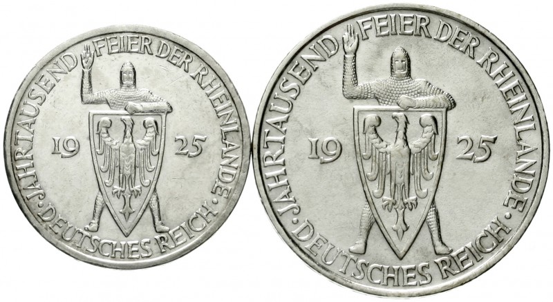 Gedenkmünzen
5 Reichsmark Rheinlande
2 Stück: 3 Reichsmark 1925 E und 5 Reichs...