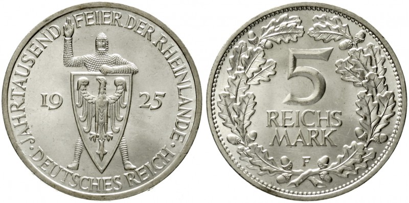 Gedenkmünzen
5 Reichsmark Rheinlande
1925 F. vorzüglich/Stempelglanz