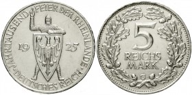 Gedenkmünzen
5 Reichsmark Rheinlande
1925 G. vorzüglich, kl. Kratzer