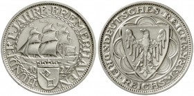 Gedenkmünzen
3 Reichsmark Bremerhaven
1927 A. vorzüglich/Stempelglanz