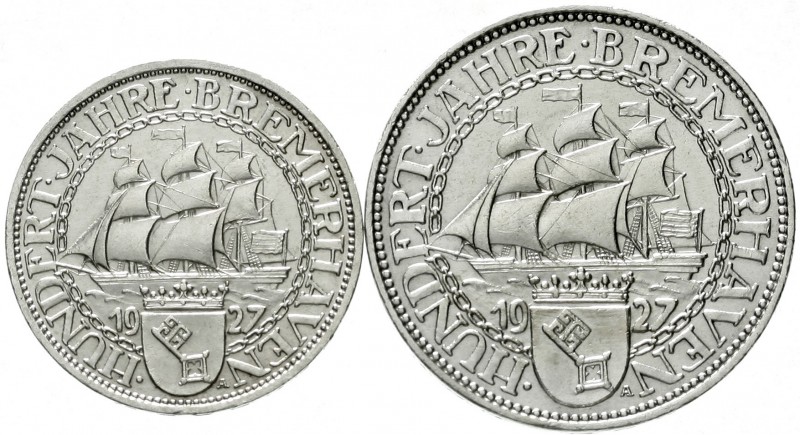 Gedenkmünzen
5 Reichsmark Bremerhaven
2 Stück: 3 und 5 Reichsmark 1927 A. sehr...