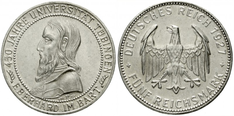 Gedenkmünzen
5 Reichsmark Tübingen
1927 F. vorzüglich