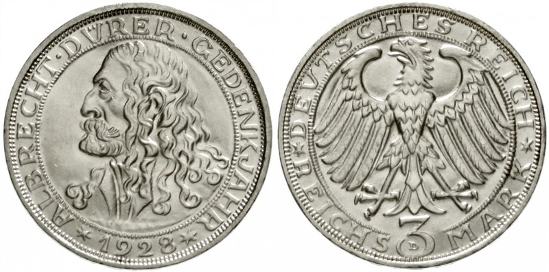 Gedenkmünzen
3 Reichsmark Dürer
1928 D. fast Stempelglanz, Prachtexemplar