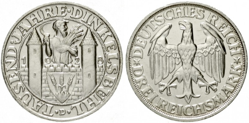 Gedenkmünzen
3 Reichsmark Dinkelsbühl
1928 D. fast Stempelglanz