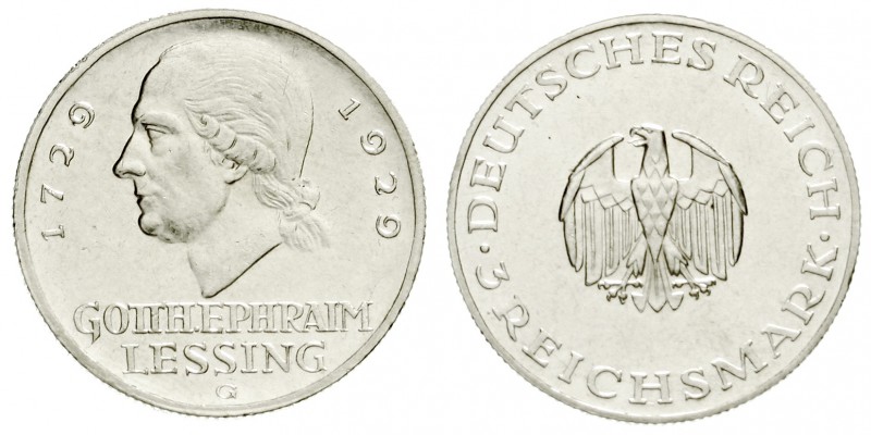 Gedenkmünzen
3 Reichsmark Lessing
1929 G. gutes vorzüglich, kl. Kratzer