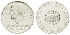 Gedenkmünzen
3 Reichsmark Lessing
1929 G. gutes vorzüglich, kl. Kratzer