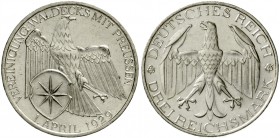 Gedenkmünzen
3 Reichsmark Waldeck
1929 A. vorzüglich/Stempelglanz, kl. Randfehler