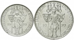 Gedenkmünzen
5 Reichsmark Meissen
2 Stück: 3 und 5 Reichsmark 1929 E. sehr schön, fast vorzüglich