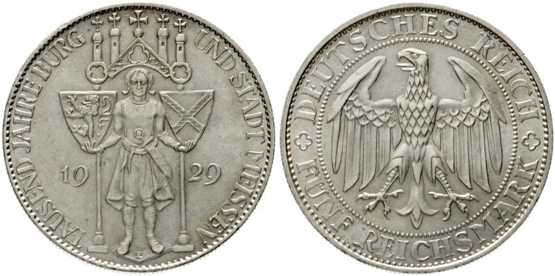 Gedenkmünzen
5 Reichsmark Meissen
1929 E. vorzüglich/Stempelglanz
