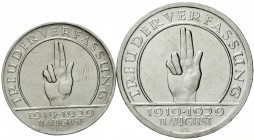Gedenkmünzen
5 Reichsmark Schwurhand
2 Stück: 3 und 5 Reichsmark 1929 A. vorzüglich/Stempelglanz und fast vorzüglich