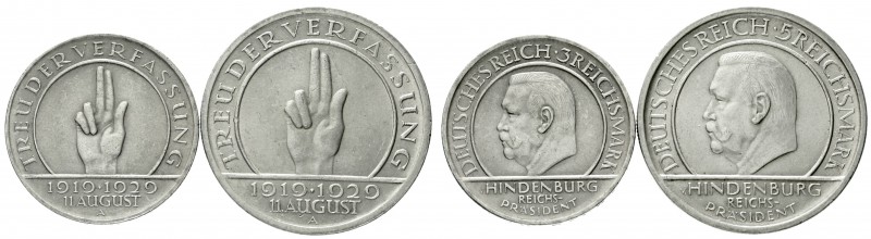 Gedenkmünzen
5 Reichsmark Schwurhand
2 Stück: 3 und 5 Reichsmark 1929 A. beide...