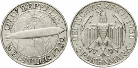 Gedenkmünzen
3 Reichsmark Zeppelin
1930 A. fast Stempelglanz