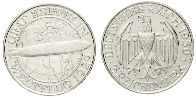 Gedenkmünzen
3 Reichsmark Zeppelin
1930 D. vorzüglich