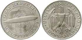 Gedenkmünzen
5 Reichsmark Zeppelin
1930 A. fast Stempelglanz