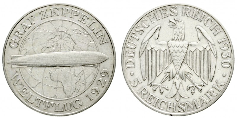 Gedenkmünzen
5 Reichsmark Zeppelin
1930 A. vorzüglich, etwas berieben