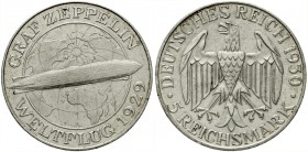 Gedenkmünzen
5 Reichsmark Zeppelin
1930 A. vorzüglich, kl. Randfehler