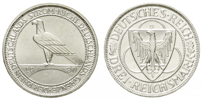 Gedenkmünzen
3 Reichsmark Rheinstrom
1930 D. fast Stempelglanz