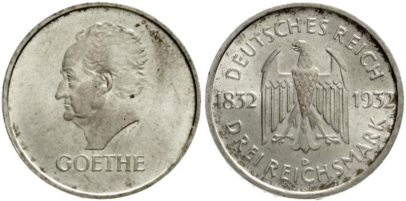 Gedenkmünzen
3 Reichsmark Goethe
1932 D. fast Stempelglanz, Prachtexemplar