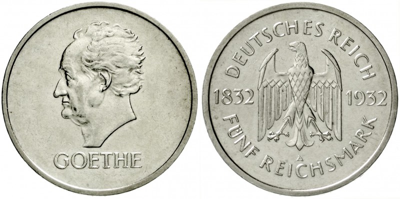 Gedenkmünzen
5 Reichsmark Goethe
1932 A. fast vorzüglich