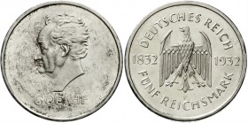 Gedenkmünzen
5 Reichsmark Goethe
1932 F. vorzüglich/Stempelglanz aus Polierte Platte, etwas berieben