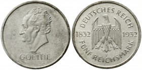 Gedenkmünzen
5 Reichsmark Goethe
1932 F. vorzüglich/Stempelglanz