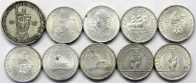 Lots
10 Gedenkmünzen: 9 X 3 RM (Schwurhand F und G, 2 X Rheinstrom F, Bremerhaven, Waldeck, Goethe F, 2 X Vogelweide F) und 5 RM Rheinlande F.
sehr ...