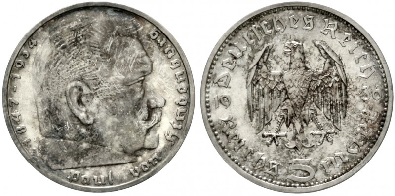 Klein/- und Kursmünzen
5 Reichsmark Hindenburg, Silber, 1935-1936
1936 A. Poli...