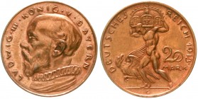 Kaiserreich
Bayern
20 Mark 1913, von Karl Goetz, München. Bronze.
gutes vorzüglich