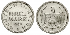 Weimarer Republik
Materialprobe des 3 Reichsmark in Kupfer-Nickel-Legierung 1924 A. Ca. 90 % Kupfer und 10 % Nickel (RFA). Glatter Rand. Bisher in de...