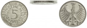 Bundesrepublik Deutschland
5 Mark Kursmünze Silber 1951 F. Prägung mit doppelter Randschrift, 1 X links und einmal kopstehend rechts umlaufend
sehr ...