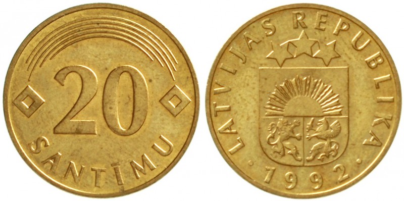 Bundesrepublik Deutschland
20 Santimu Lettland 1992. Auf der Ronde des 10 Pfg. ...