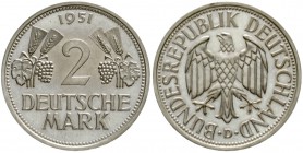 Kursmünzen
2 Deutsche Mark Ähren, Kupfer/Nickel 1951
1951 D. Auflage nur 200 Ex.
Polierte Platte, sehr selten