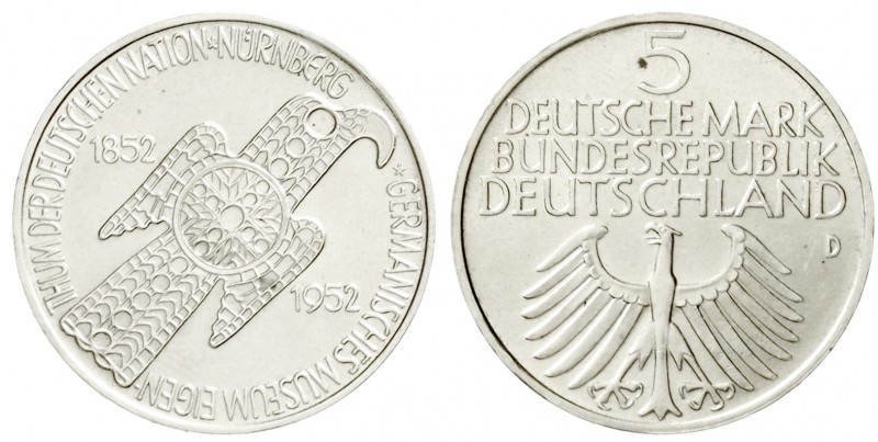 Gedenkmünzen
5 Deutsche Mark, Silber, 1952-1979
Germanisches Museum 1952 D. fa...