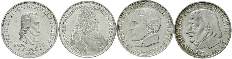 Gedenkmünzen
5 Deutsche Mark, Silber, 1952-1979
4 Stück: Schiller (ss/vz, Krat...