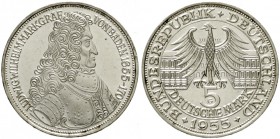 Gedenkmünzen
5 Deutsche Mark, Silber, 1952-1979
Markgraf von Baden 1955 G. vorzüglich/Stempelglanz